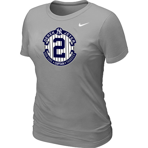 Nike Derek Jeter New York Yankees Official Final Season Commemorative Logo Womens Blended T-Shirt L.Grey