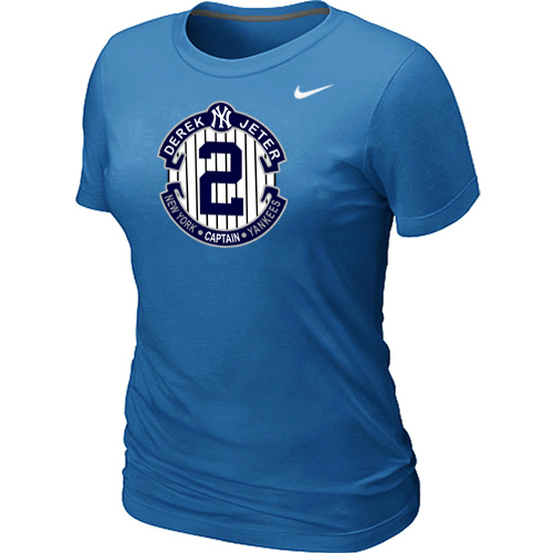 Nike Derek Jeter New York Yankees Official Final Season Commemorative Logo Womens Blended T-Shirt L.blue