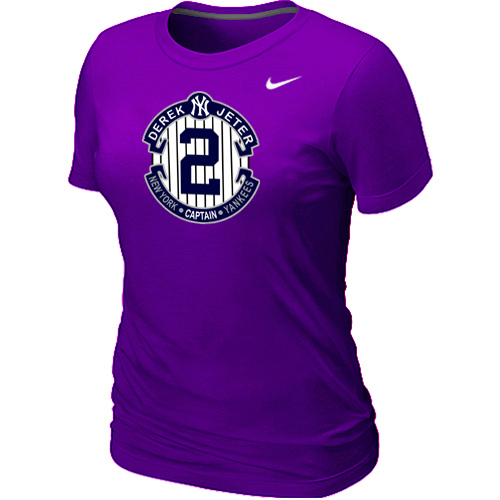 Nike Derek Jeter New York Yankees Official Final Season Commemorative Logo Womens Blended T-Shirt Purple