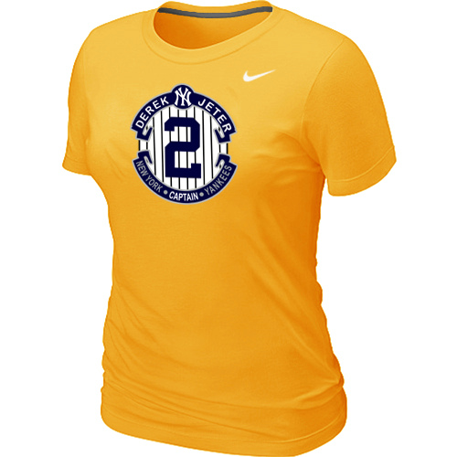 Nike Derek Jeter New York Yankees Official Final Season Commemorative Logo Womens Blended T-Shirt Yellow