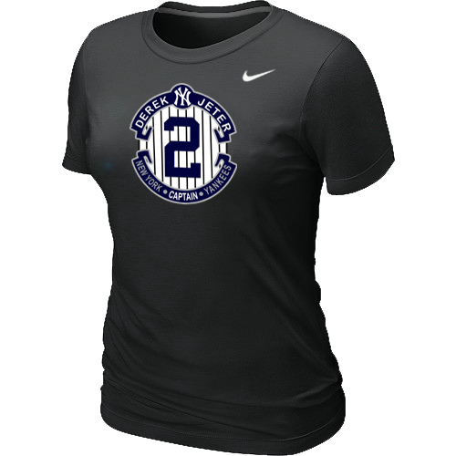 Nike Derek Jeter New York Yankees Official Final Season Commemorative Logo Womens Blended T-Shirt Black