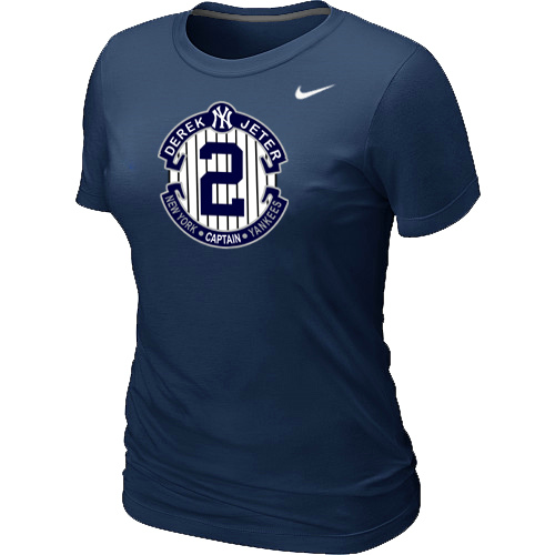 Nike Derek Jeter New York Yankees Official Final Season Commemorative Logo Womens Blended T-Shirt D.Blue