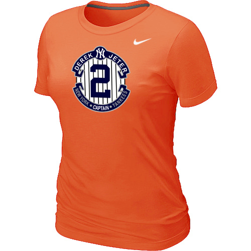 Nike Derek Jeter New York Yankees Official Final Season Commemorative Logo Womens Blended T-Shirt Orange