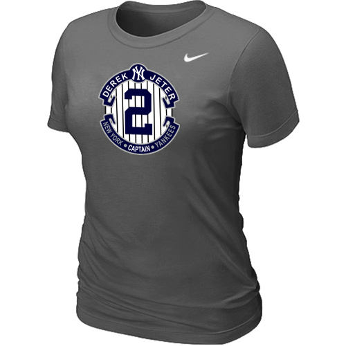 Nike Derek Jeter New York Yankees Official Final Season Commemorative Logo Womens Blended T-Shirt D.Grey