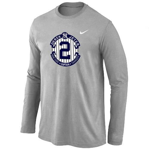 Nike Derek Jeter New York Yankees Official Final Season Commemorative Logo Long Sleeve T-Shirt Light Grey