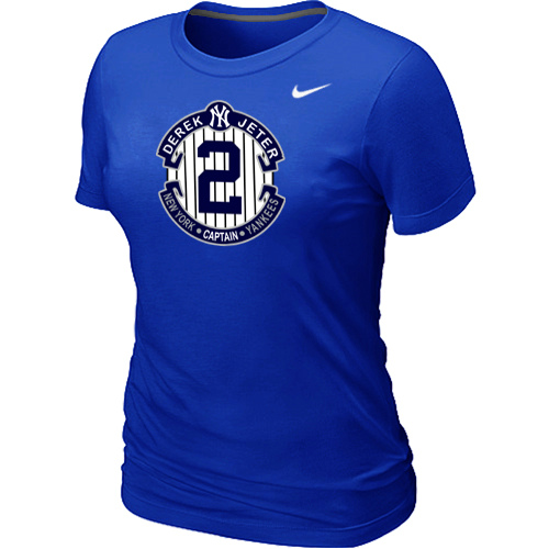 Nike Derek Jeter New York Yankees Official Final Season Commemorative Logo Womens Blended T-Shirt Blue