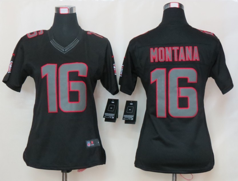 Womens Nike San Francisco 49ers 16 Montana Impact Limited Black Jerseys