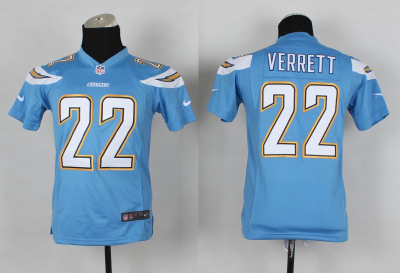 Nike San Diego Chargers #22 Verrett Light Blue Youth Jersey