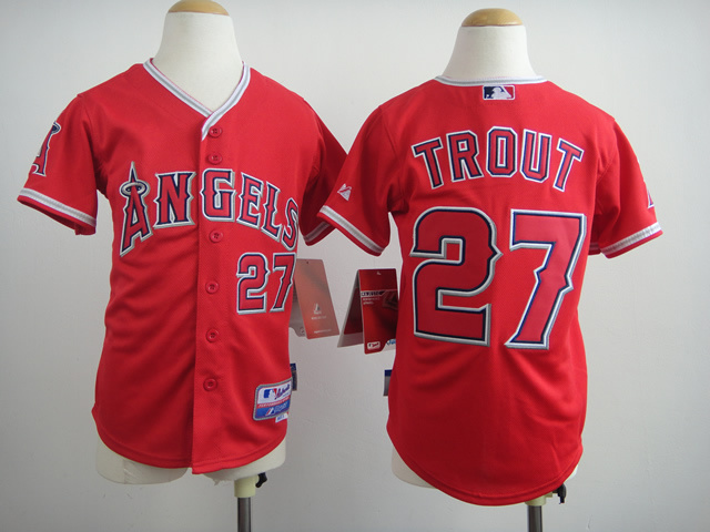 MLB Los Angeles Angels #27 Trout Red Youth Jersey