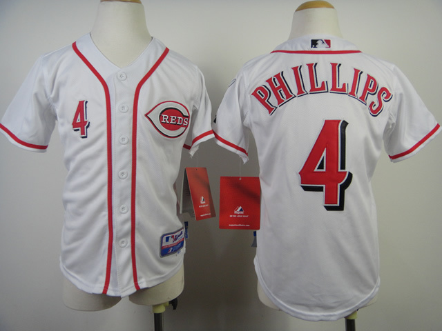 MLB Cincinnati Reds #4 Phillips White Youth Jersey