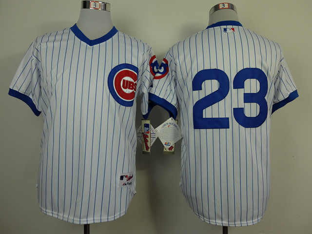 Chicago Cubs #23 Ryne Sandberg Mitchell and Ness Jersey White Pinstripe