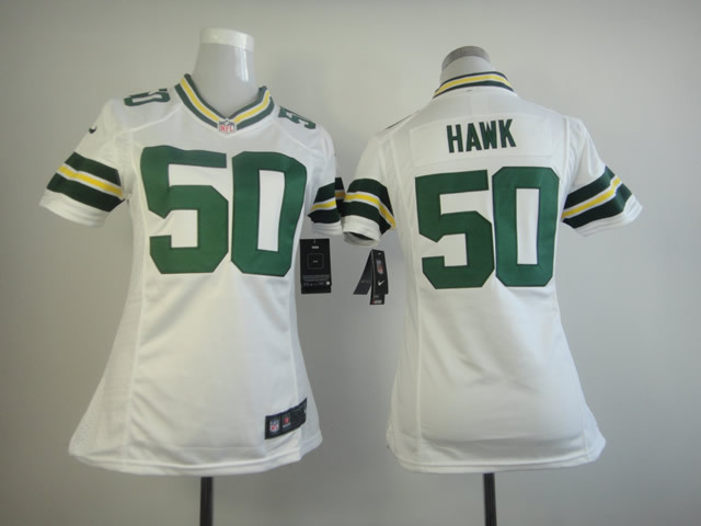 Nike Green Bay Packers #50 Hawk White Women Jersey