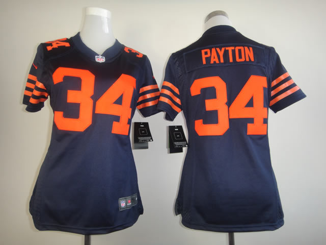 NEW Nike Chicago Bears 34 Payton Women Blue Jersey with Orange Number