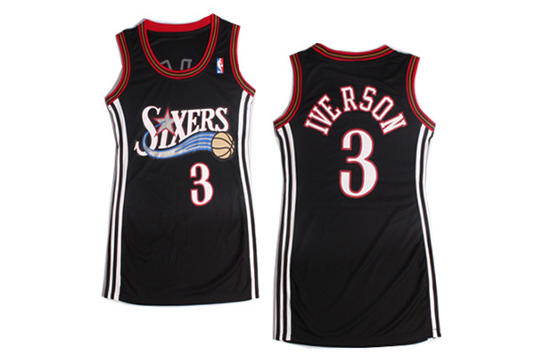 Women NBA Philadelphia 76ers #3 Allen Iverson Black Jersey Dreess