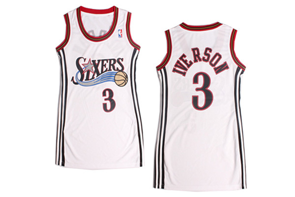 Women NBA Philadelphia 76ers #3 Allen Iverson White Jersey Dreess