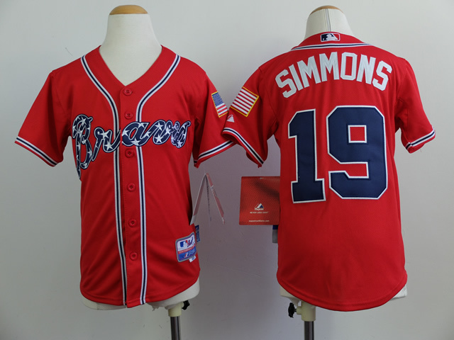 Atlanta Braves #19 Simmons 2014 Red Kids Jersey