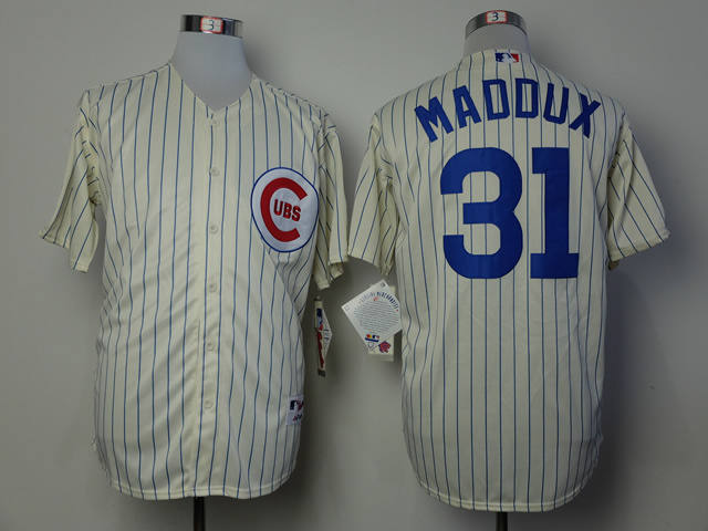 MLB Chicago Cubs #31 Maddux Cream Pinstripe Throwback Jersey