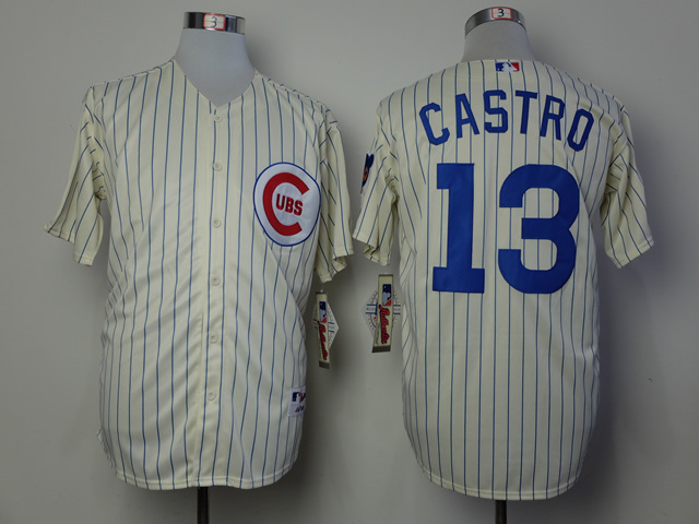 MLB Chicago Cubs #13 Castro Cream Pinstripe Jersey