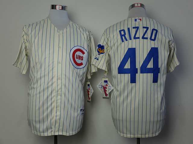 MLB Chicago Cubs #44 Rizzo Cream Pinstrip Throwback Jersey