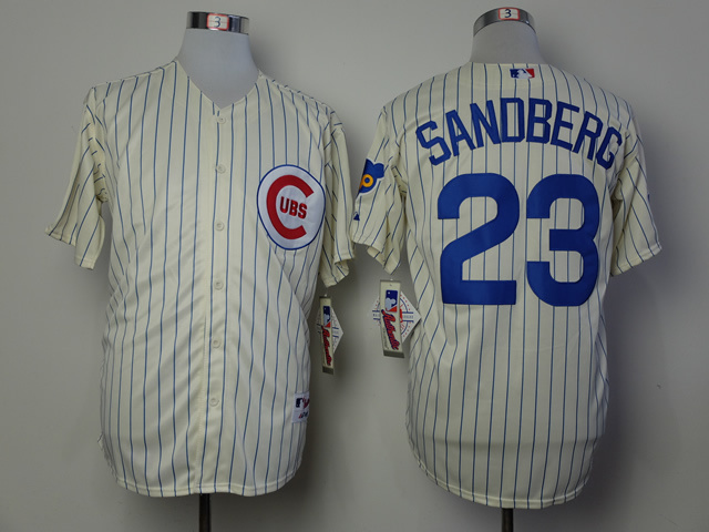 MLB Chicago Cubs #23 Sandberg Cream Pinstripe Jersey