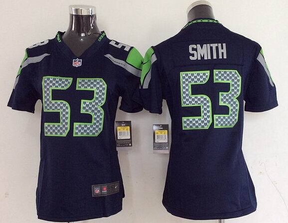 Women Nike Seattle seahawks 53 Smith Blue Jerseys