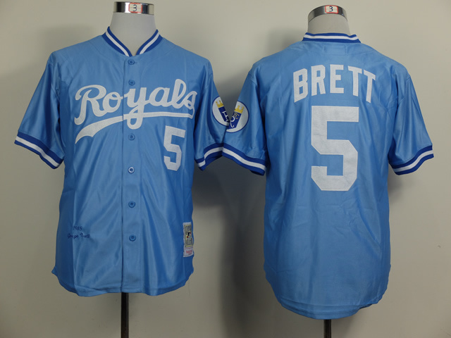 MLB Kansas City Royals #5 Brett Throwback Light Blue Jersey