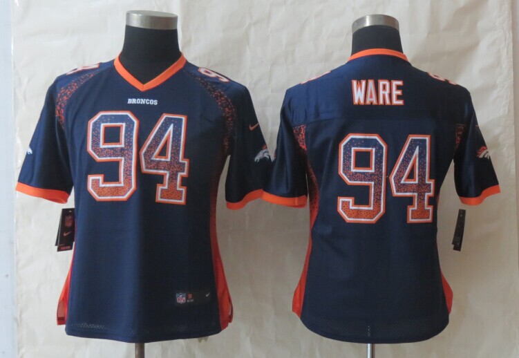 Women 2014 New Nike Denver Broncos 94 Ware Drift Fashion Blue Elite Jerseys