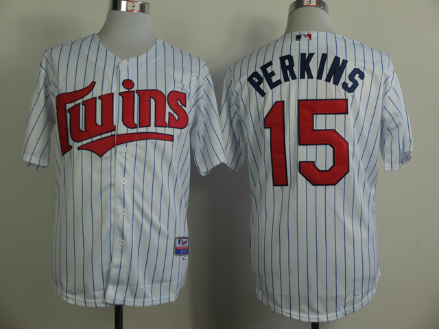MLB Minnesota Twins #15 Perkins White Blu Pinstrip Jersey