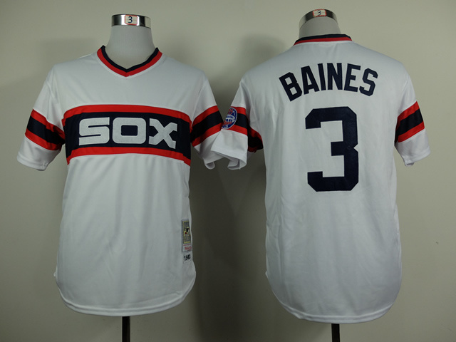 MLB Chicago White Sox #3 Baines White Throwback Jersey