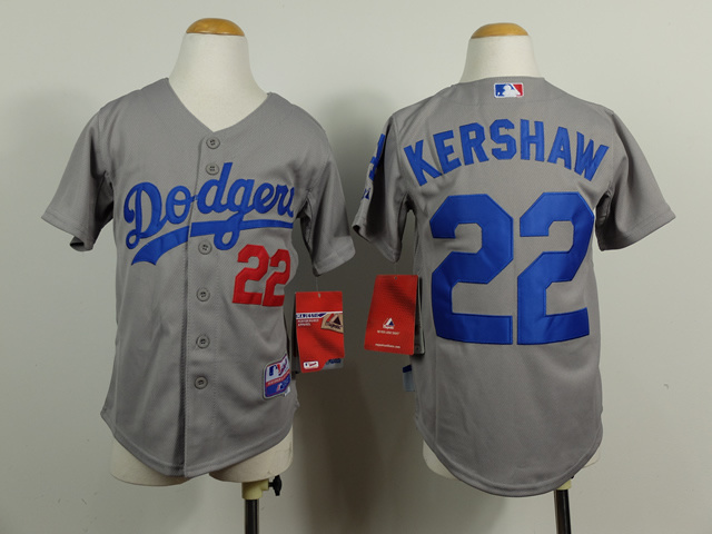 MLB Los Angeles dodgers #22 Kershaw Youth Jersey Grey