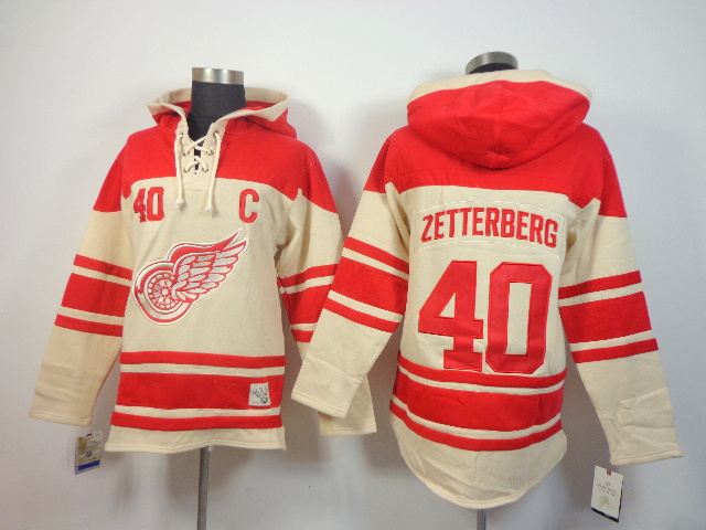 NHL Detroit Red Wings #40 Zetterberge Red Cream Hoodie