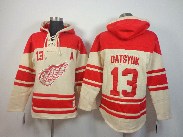 NHL Detroit Red Wings #13 Datsyuk Red Cream Hoodie