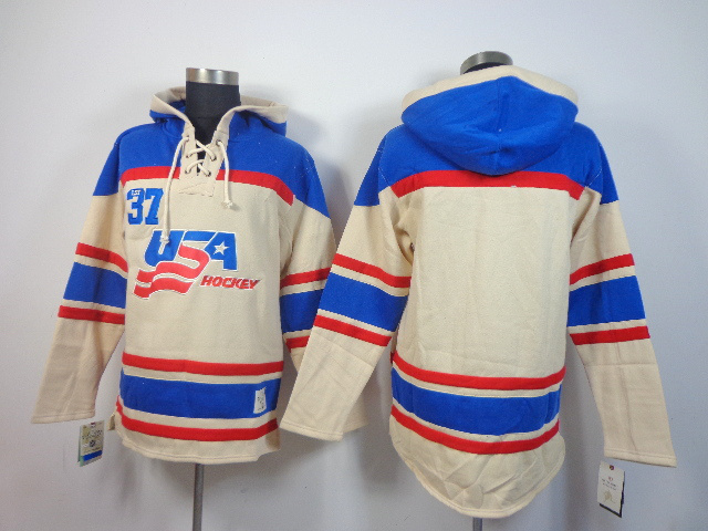 NHL USA #37 Blue Cream Hoodie