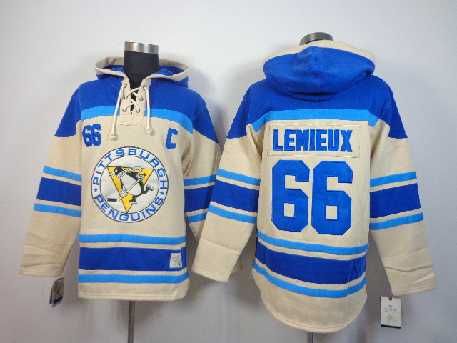 NHL Hoodie Pittsburgh Penguins #66 Lemieux Blue Cream Hoodie