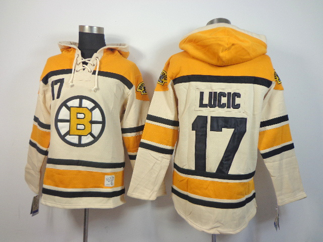 NHL Boston Bruins #17 Lucic Yellow Cream Hoodie