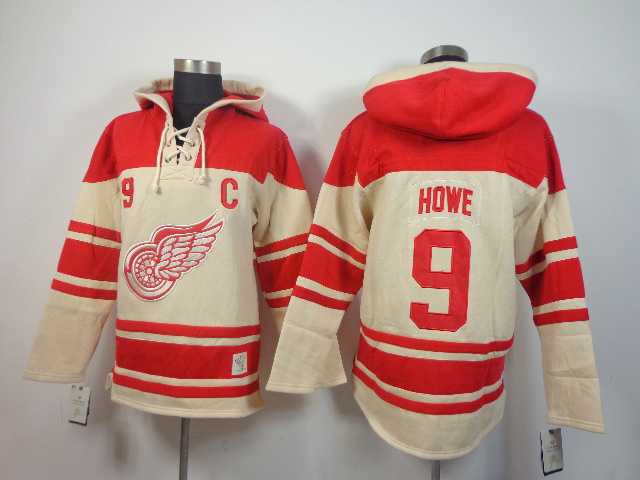 NHL Detroit Red Wings #9 Howe Red Cream Hoodie