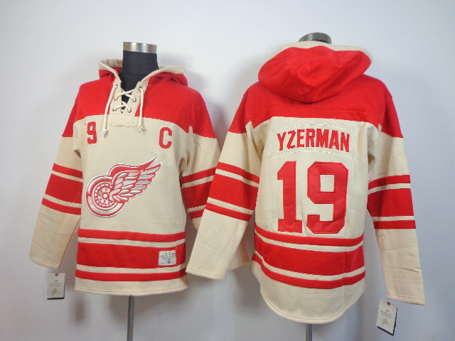 NHL Detroit Red Wings #19 Yzerman Red Cream Hoodie