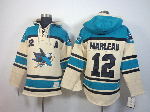 NHL San Jose Sharks #12 Marleau Blue Cream Hoodie