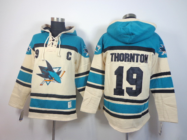 NHL San Jose Sharks #19 Thornton Blue Cream Hoodie