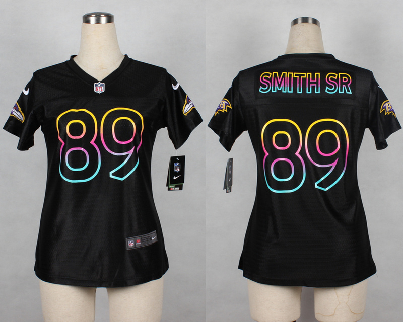 Nike Baltimore Ravens #89 Smith SR Black Women Jersey