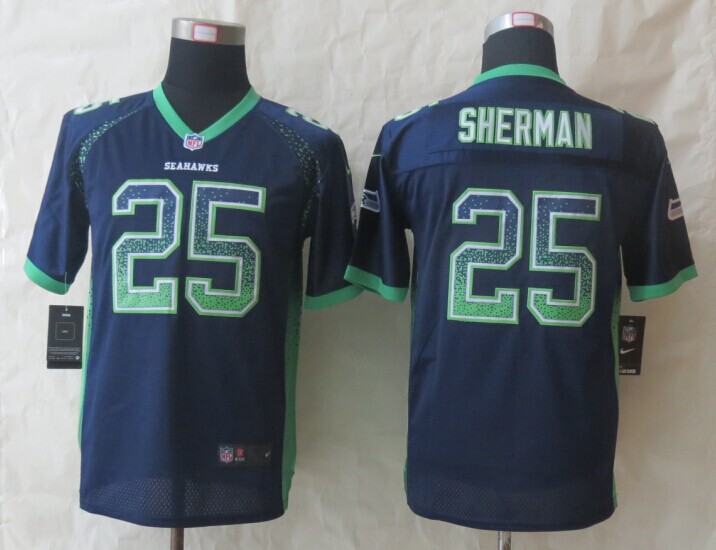 Youth 2014 New Nike Seattle Seahawks 25 Sherman Drift Fashion Blue Elite Jerseys