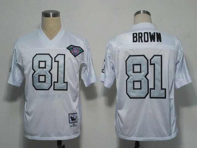 NFL Jerseys Oakland Raiders #81 T.Brown Throwback White Jersey 75th Patch