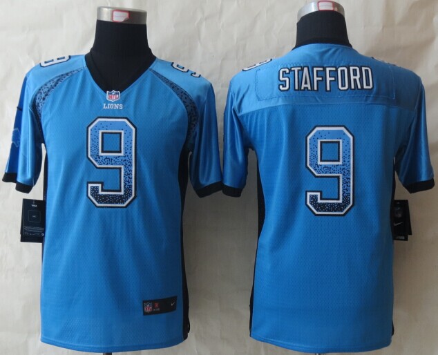 Youth 2014 New Nike Detroit Lions 9 Stafford Drift Fashion Blue Elite Jerseys