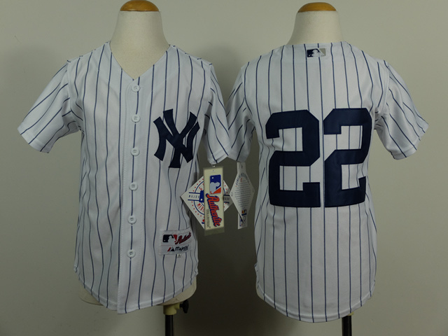 MLB New York Yankees #22 White Blue Pinstrip Youth Jersey