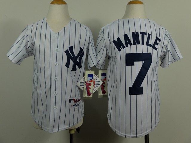 MLB New York Yankees #7 Mantle White Blue Pinstrip Youth Jersey