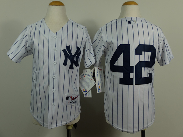 MLB New York Yankees #42 Rivera White Blue Pinstrip Youth Jersey