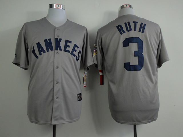 MLB New York Yankees #3 Ruth Grey Throwback Jersey