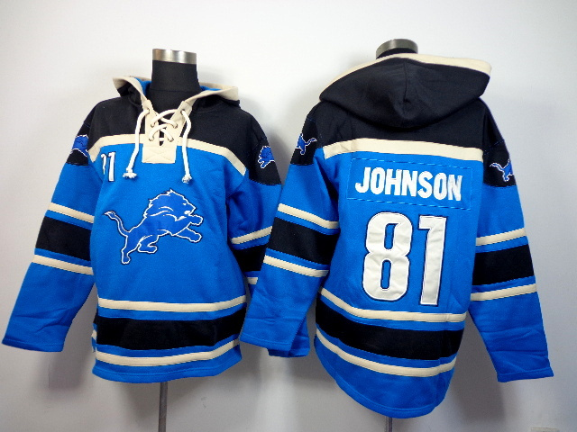NFL Detroit Lions #81 Johnson Blue Black Hoodie