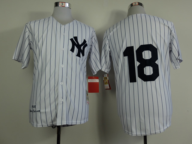 MLB New York Yankees #18 White Pinstrip 1956 Throwback Jersey