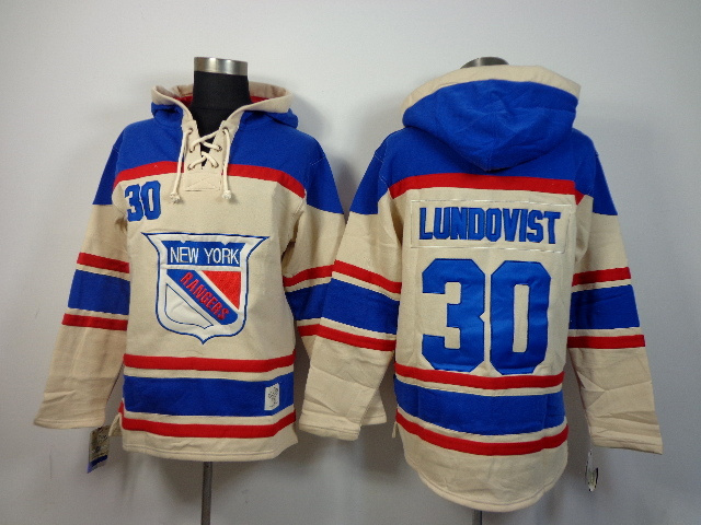 NHL New York Rangers #30 Lundovist Cream Blue Hoodie